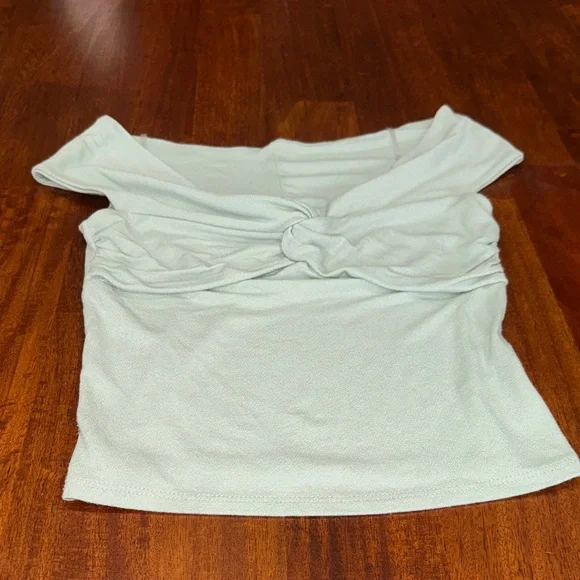 Live in the Moment Light Green Off-Shoulder Women's Top - Picture 2 of 5